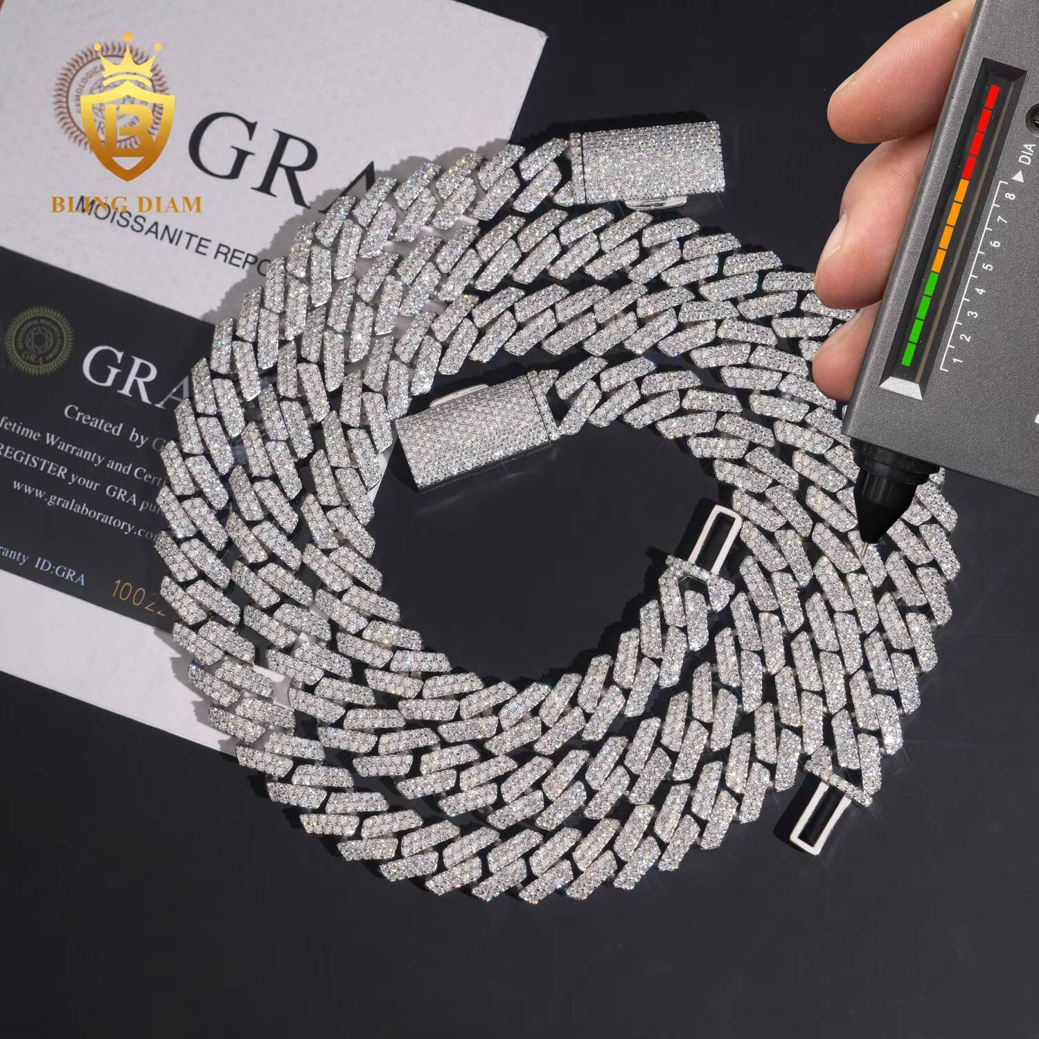 Hip Hop Style Pass Diamond Tester 13mm Vvs Moissanite Cuban Necklace Iced Out 925 Silver Cuban Link Chain for Men Women