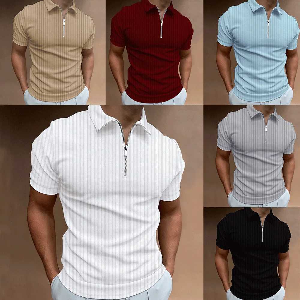 2024 New Short Sleeve Summer Europe And The United States New Polo Shirt Zipper Striped Short Sleeve Mens Polo Shirt XJ250804