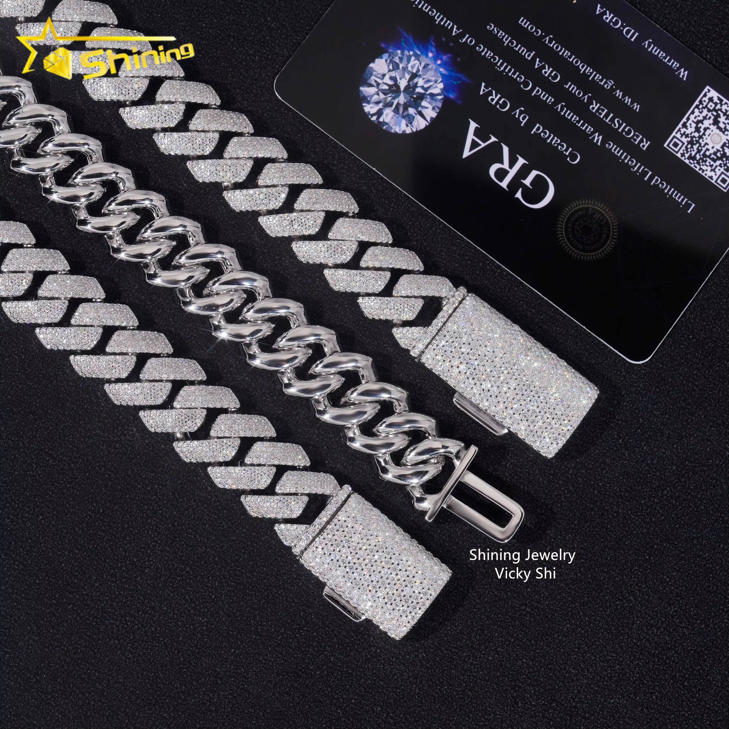Iced Out Rapper Hip Hop Jewelry High Quality Sterling Silver 925 15MM 4 Rows Moissanite Cuban Link Chain Ready to Ship