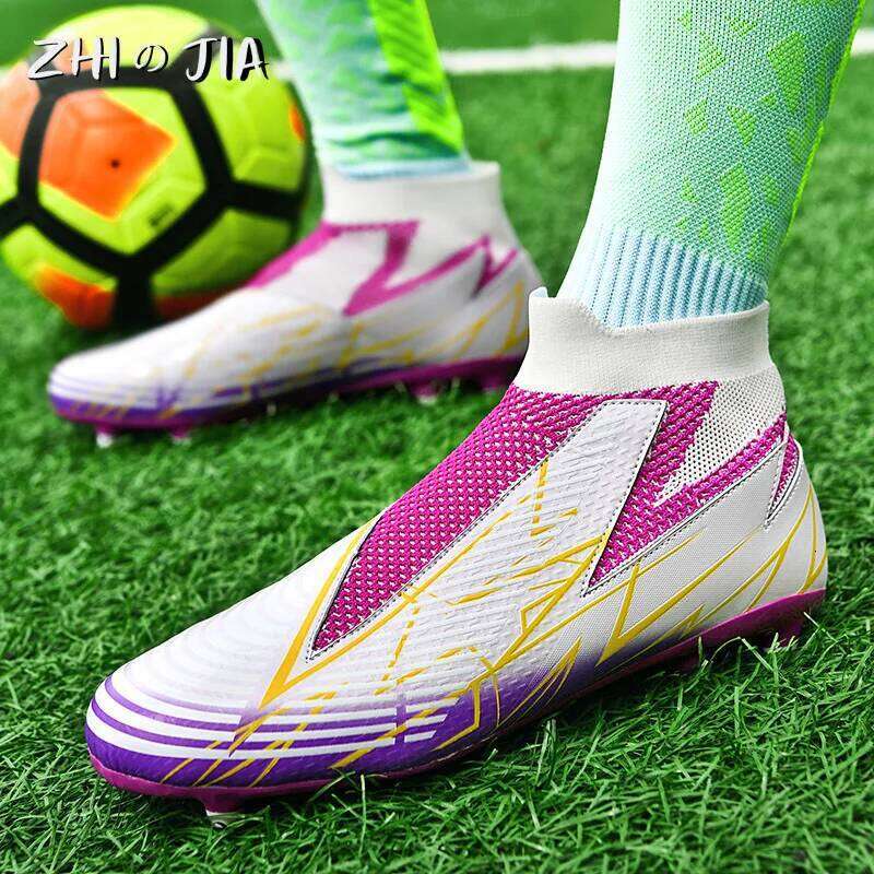 Youth Adult TF Professional Training Football Shoes Leather Knitted Breathable Anti Slip Sneaker Fashion Trendy Footwear 36-45