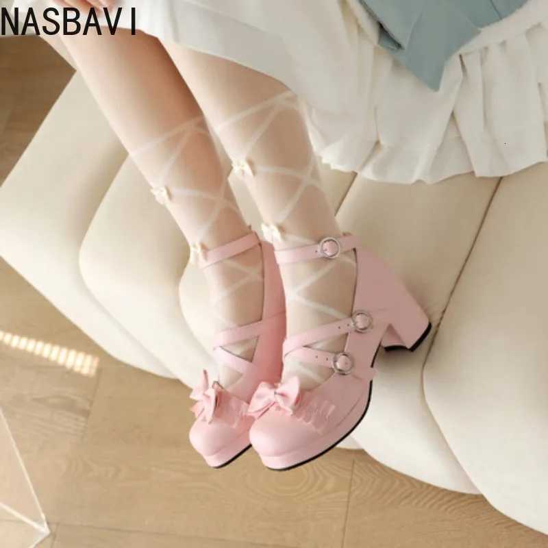 NASBAVI Womens Lolitas Mary Janes Shoes Elegant Low Heels Pumps Straps White Pink Red Black Office Wedding Shoes Girls Big Size W250814