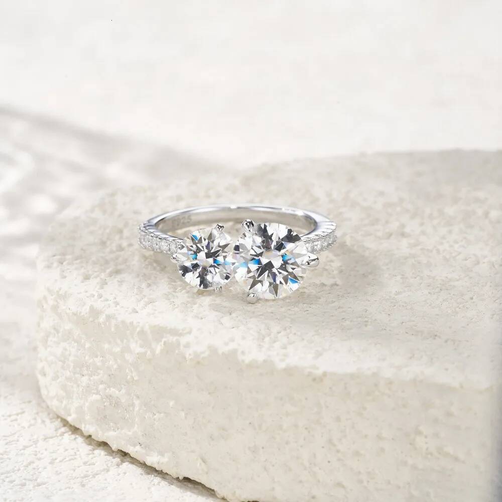 NKHOG Full Moissanite Open Rings For Women 925 Sterling Silver 2 Stones Design Diamond Band 18K Plated No Fade Fine Jewelry GRA