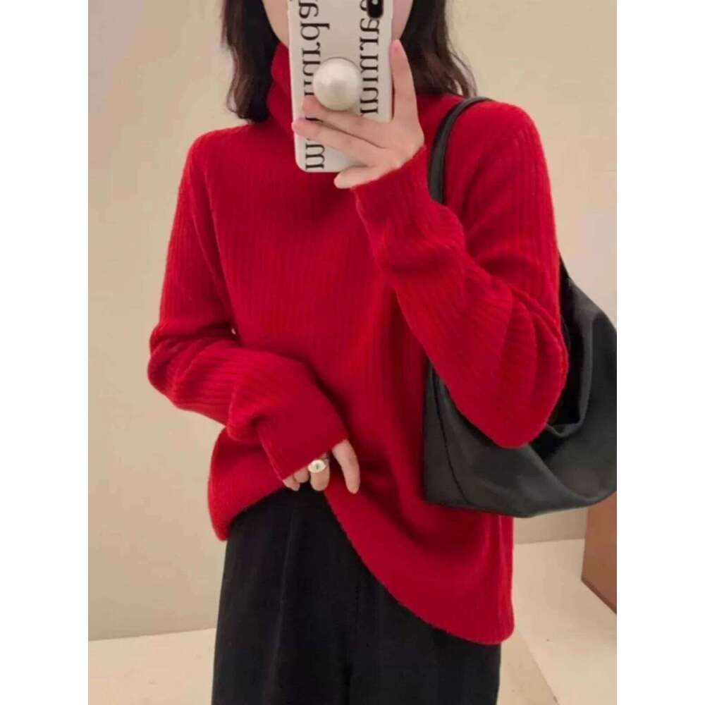 Autumn And Winter Turtleneck 100 Pure Cashmere Women's Lazy Loose Pullover Sweater Knitted Wool Base Shirt 20250809