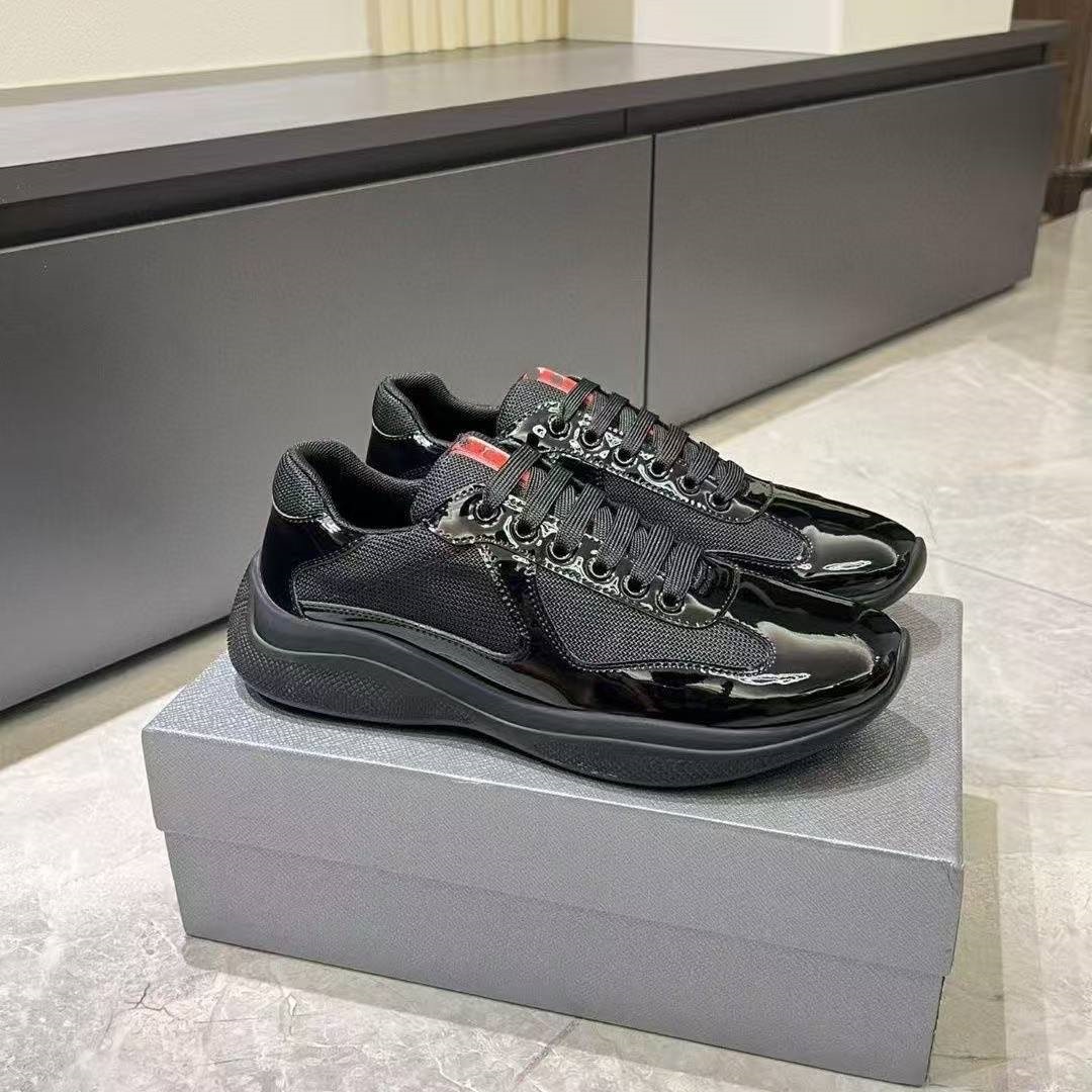 Designer shoes Luxury genuine leather men's sports shoes P High-end Americascup patchwork casual running shoes Breathable mesh surface casual shoes Large size 35-47