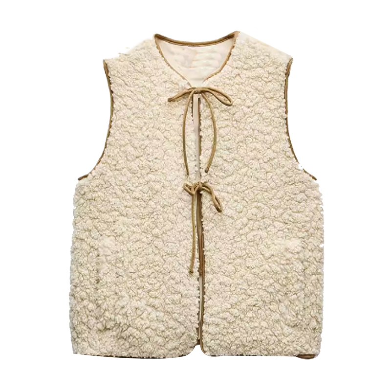 Fur one-piece vest jacket, retro lamb fur, loose zipper, suede, thick coat