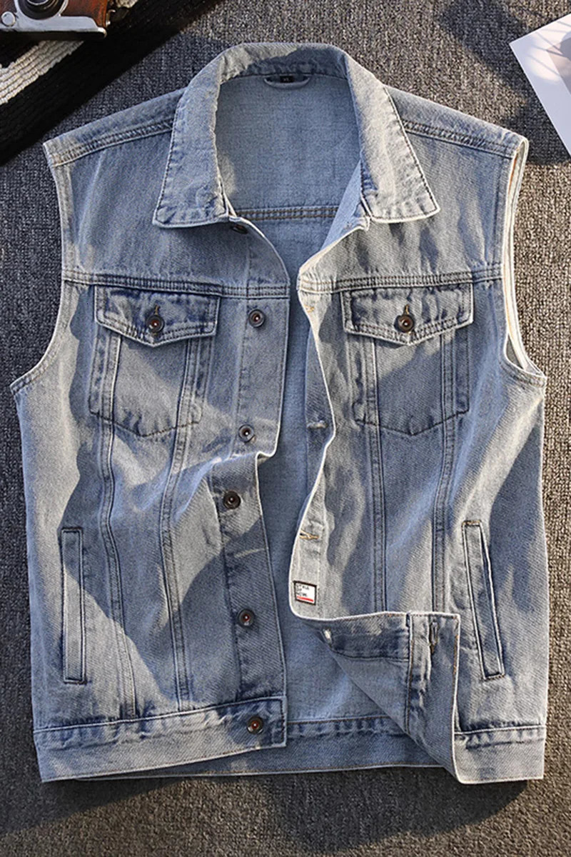 Trendy Mens Denim Vest Slim Fit Solid Color Cotton Breathable Casual Waistcoat Comfortable Sleeveless Shirt 250805