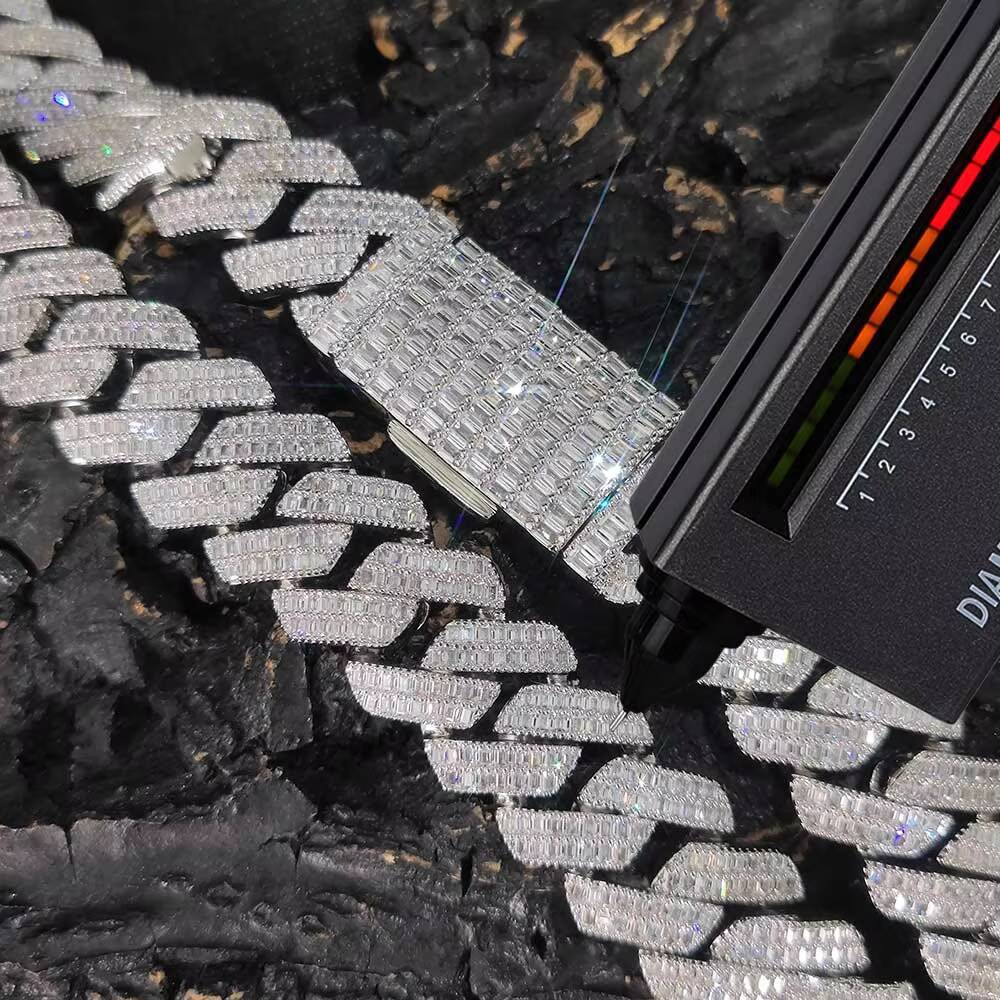 20mm Customize Moissanite Baguette Cuban Link Chain 925 Sterling Silver Ice Out Hip Hop Jewelry Cuban Link Chains for Men Women