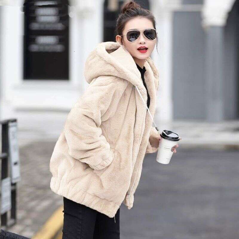 Flannel hooded jacket for women, medium to long, winter new, Korean version, loose plush warm long sleeved jacket with added plush short jacket