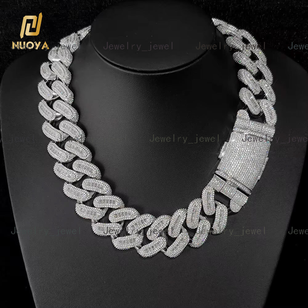 NUOYA 29mm Womens Fine Jewelry Iced Out Cuban Link Chain Silver Plated Brass Baguette Zircon Chunky Cuban Link Choker Necklace