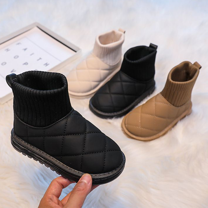 Children Boots Sock Snow Boots Girls Short Ankle Boots Kids Cute Sewing Autumn Winter Warm Cotton Plush Shoes Kidsnest for Boys Unisex PU Waterproof S