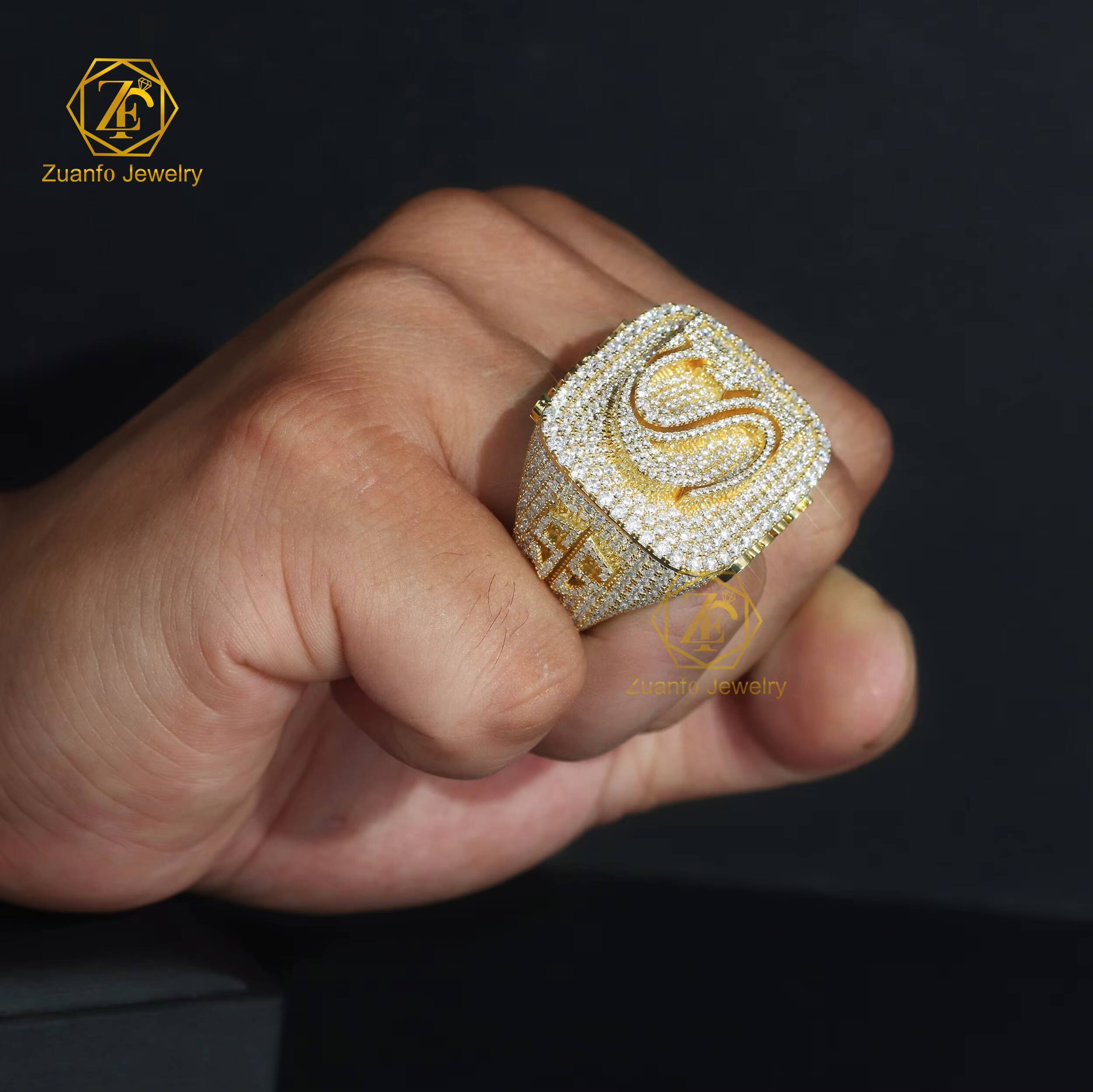 Sterling Sier VVS Moissanite Dias Custom Super Iced Out Hip Hop 3D Letter Pinky Party Wear Ring for Mens Jewelry