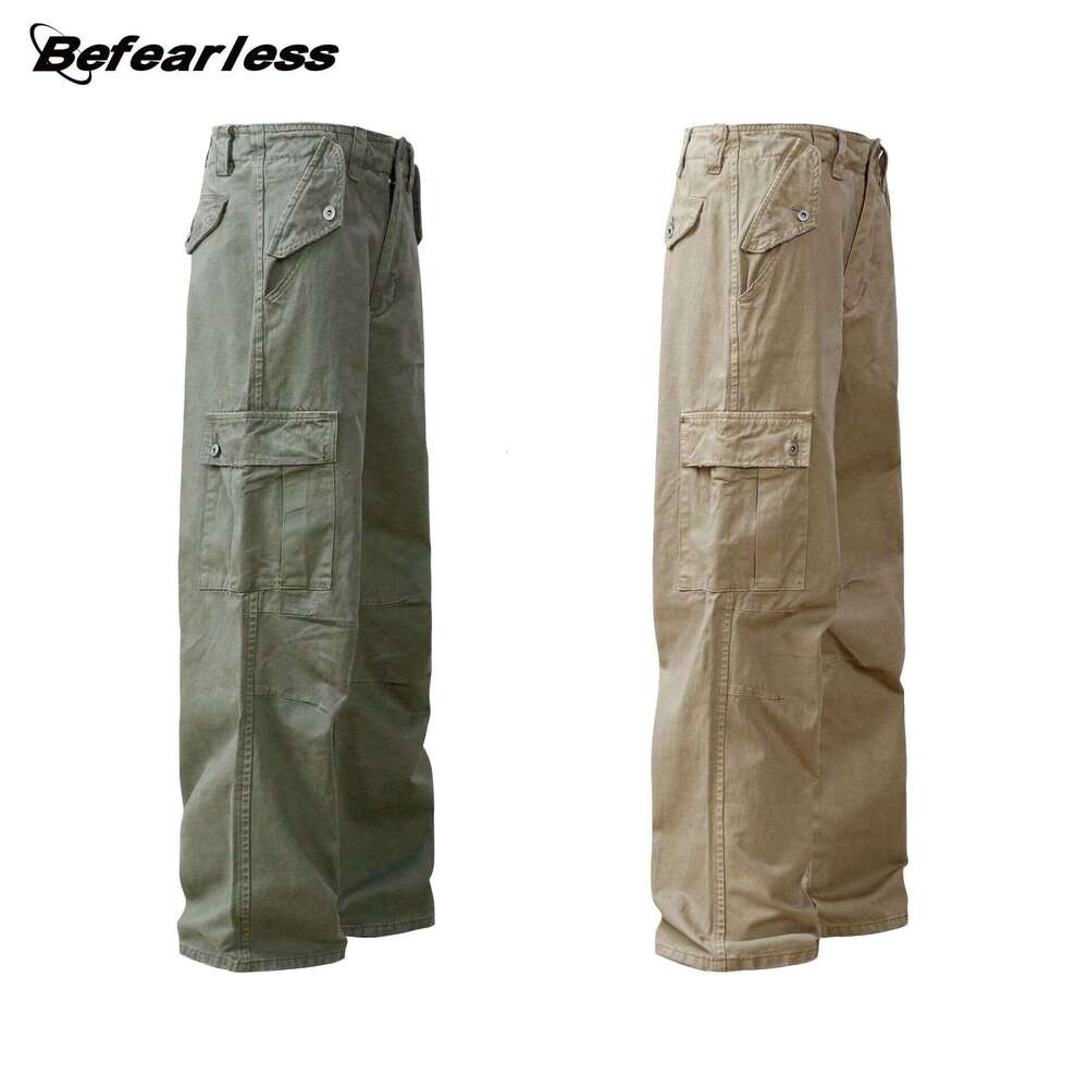 Washed Vintage American Style Cargo Unisex Loose Straight Leg Paratrooper Trendy Casual Pants B5