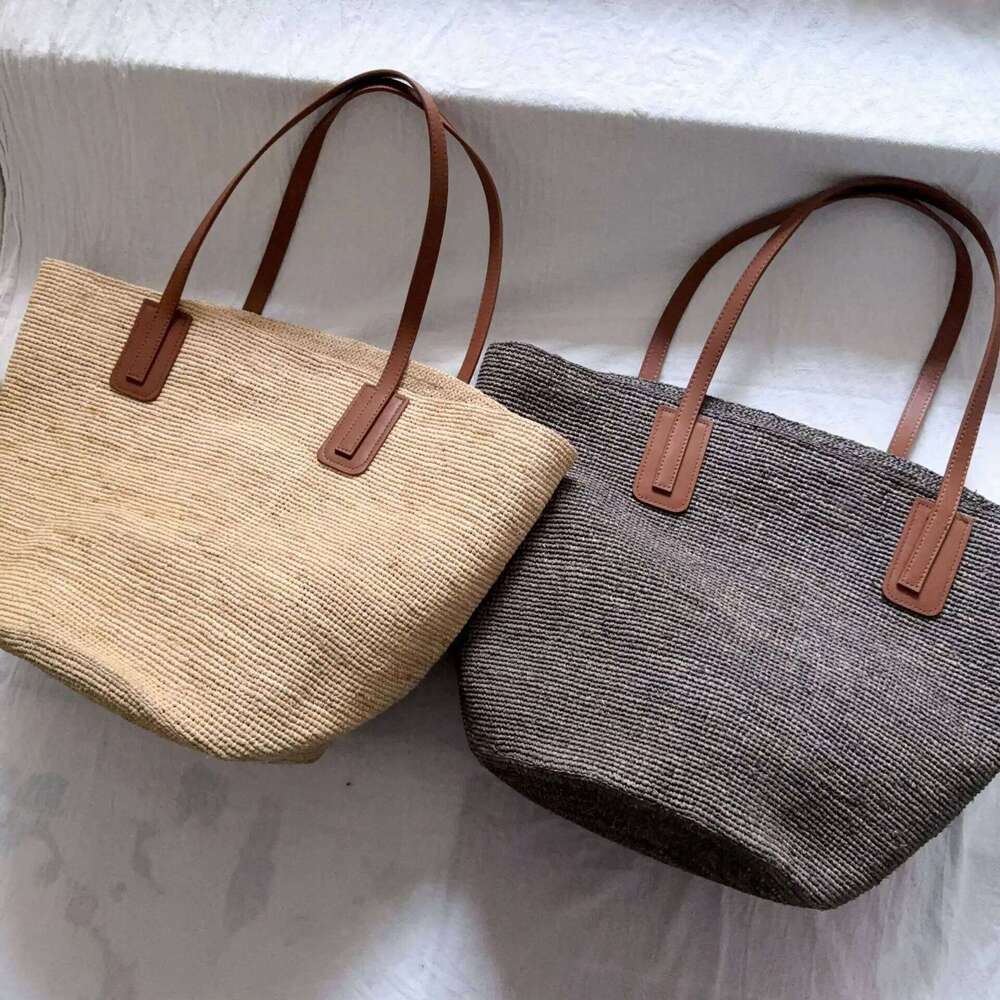 Free Lazy Artistic Texture Large Capacity Straw Tote Lafite Grass Weaving Handmade Woven Summer Beach Bag Commuter Shopping