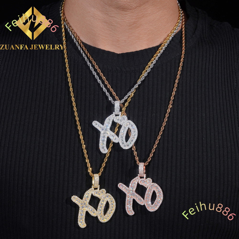 Custom Iced Out Hip Hop Moissanite Jewelry Pendant Lerter XO VVS Moissanite 925 Sterling Silver Hip Hop Pendant