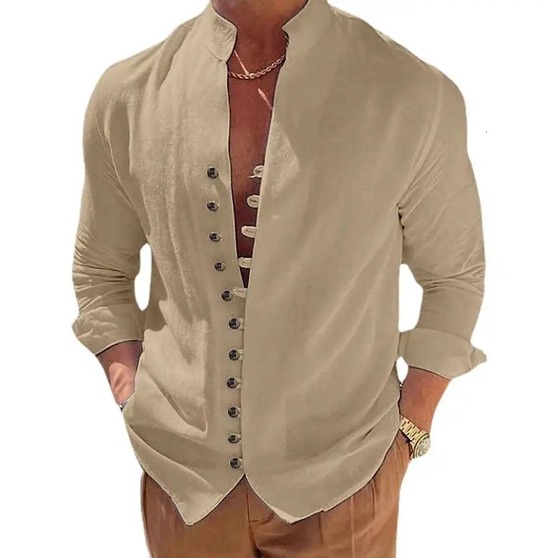Men Business Workwear Blouse Shirts Autumn Spring Male Vintage Cotton Linen Blouse Tops LRFZ-776 250813