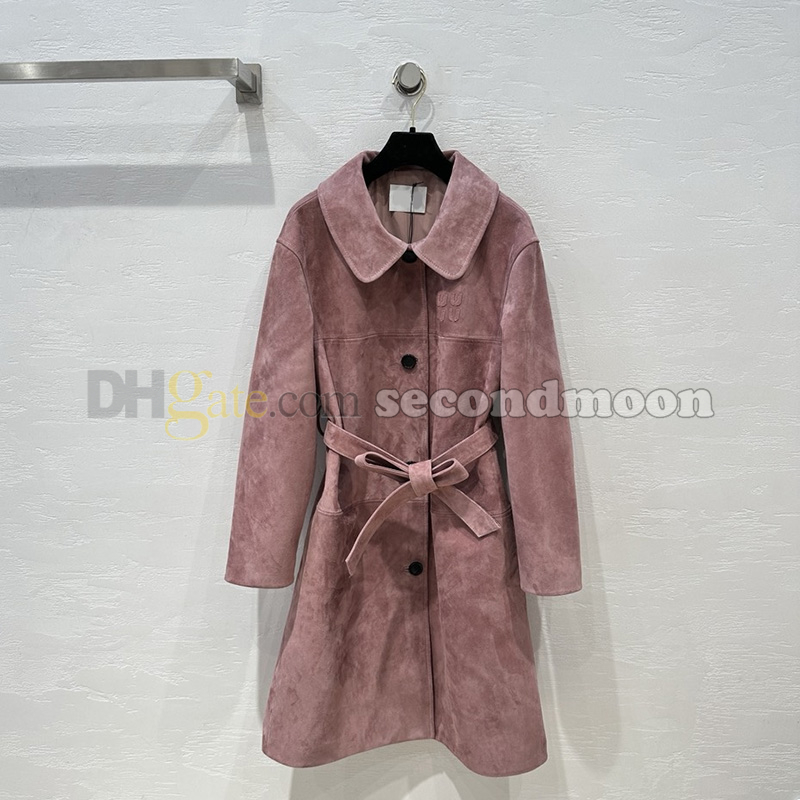 Women Suede Jacket Winter Windproof Jackets With Waistband Street Style Long Jackets Windbreaker