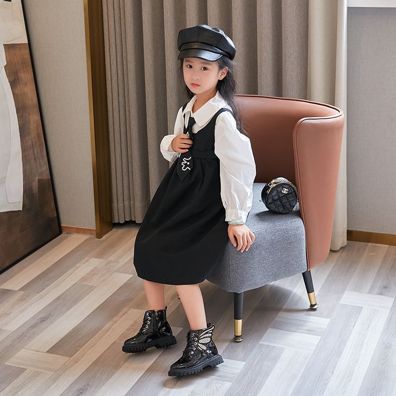 Children New Fashion Kid Boots Girls Butterfly Solid Color Boots Kidsnest Toddler Lace Up Side Zipper Winter Boots Non-slip PU Leather Shoes Sizes US9