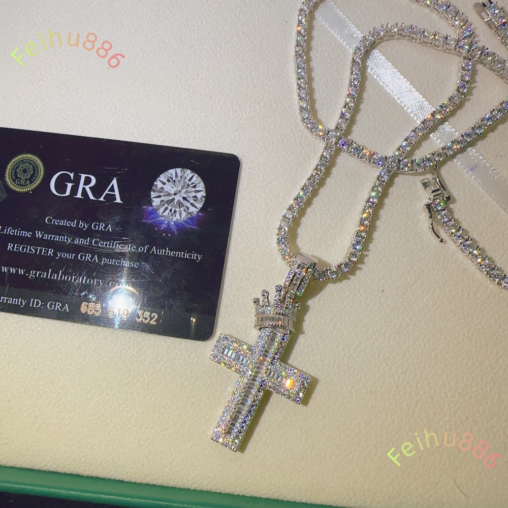 D Color VVS Moissanite Diamond Sterling Silver 925 Fashion Luxury Cross Fine Jewelry Moissanite Hip Hop Pendant