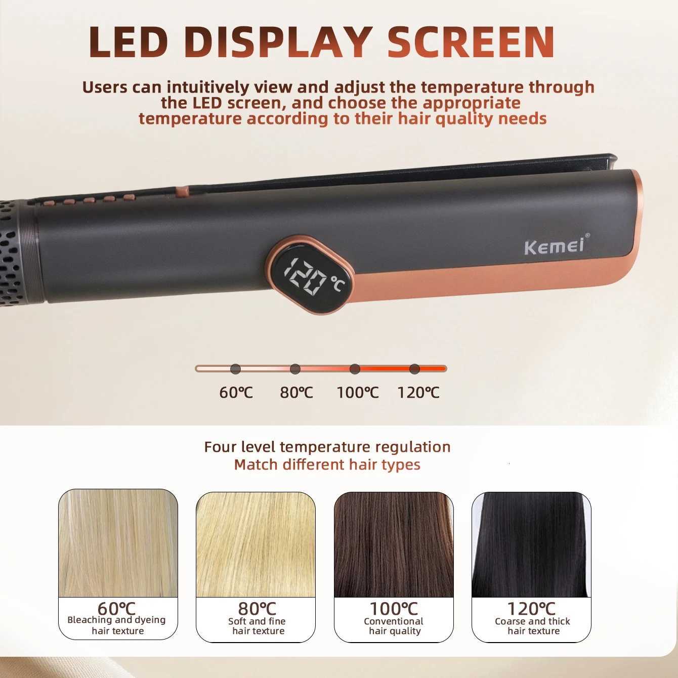 Kemei Steam Hair Straightener Professional Ceramic Vapor Flat Iron LED Display 250 Fast Heat Argan Oil Treatment Hair Care Tool W250814
