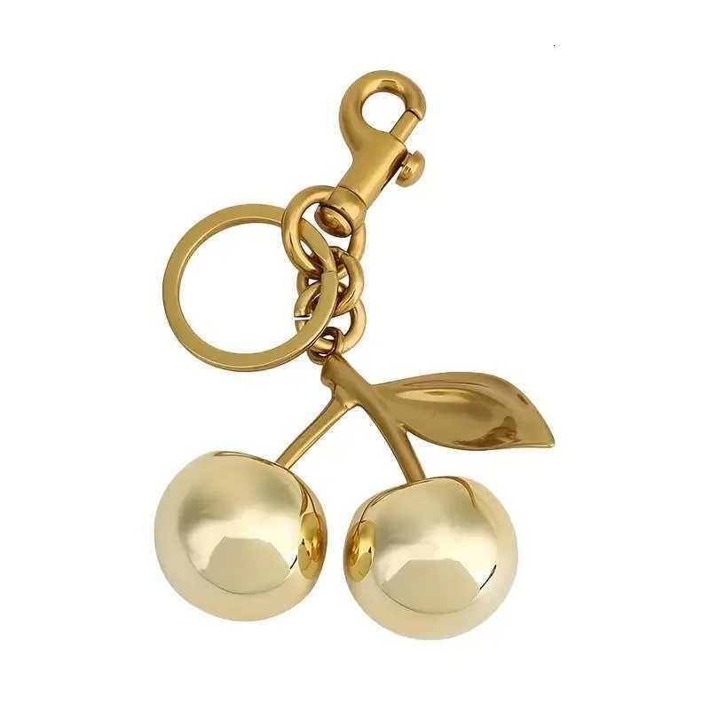 Golden Cherry Keychain Charm Shiny Resin Metal Bag Accessory Elegant Gift for Women Purse or Handbag Decoration S250902