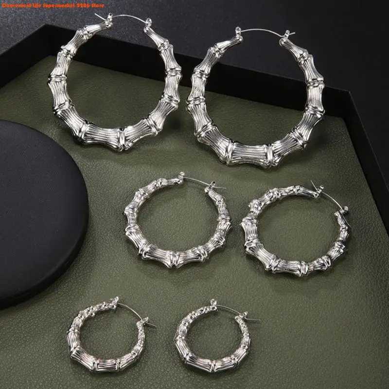 2025 New Punk Earrings Silver Gold Color Big Bamboo Circle Hoop Earrings Large Celebrity Earrings Hoops Jewelry Charms for Women XJ250814