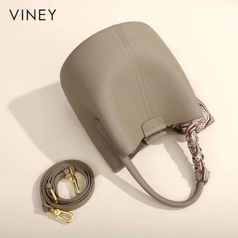 VINEY 2025 New Women's Messenger High-End Detachable Genuine Leather Handbag Bucket Bag