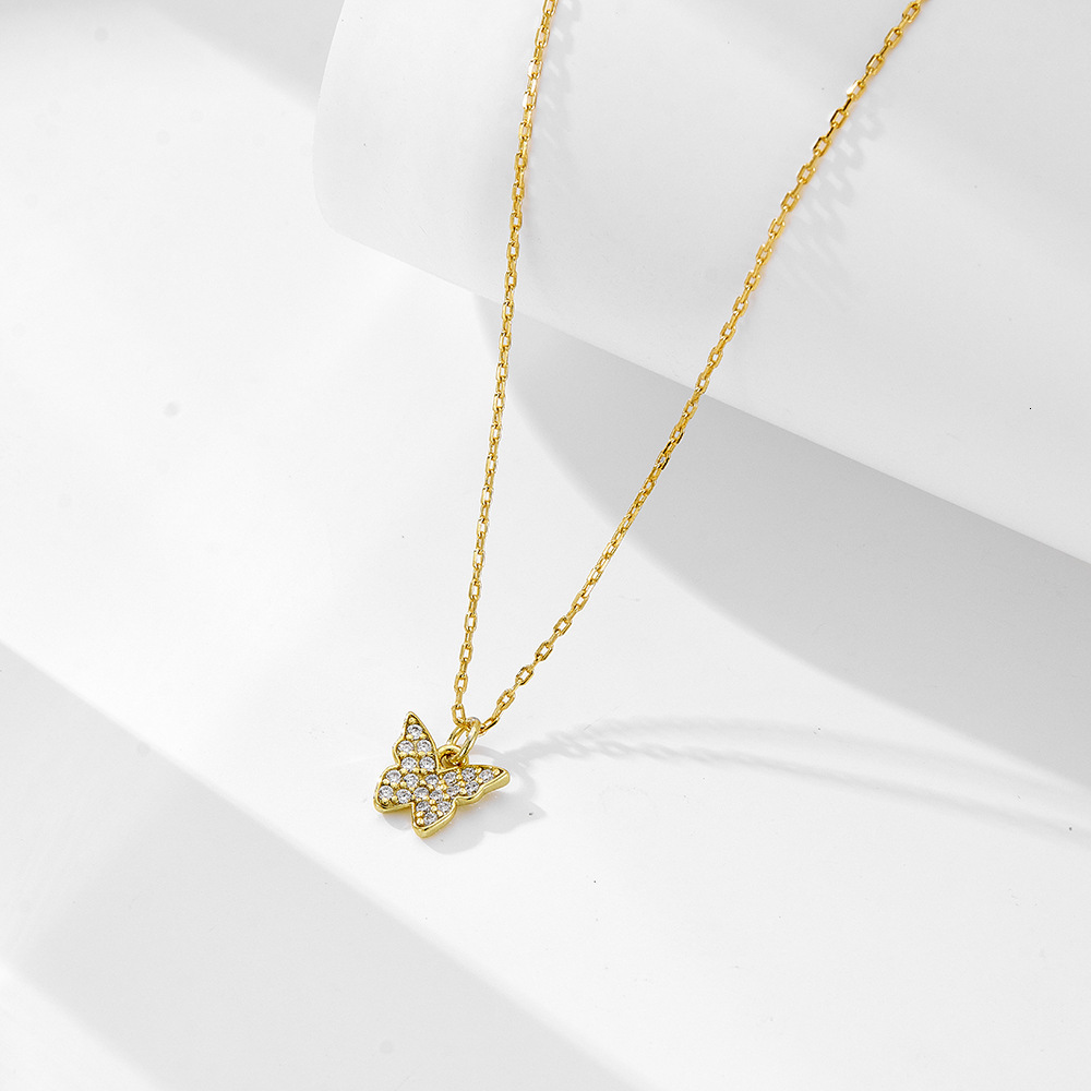Pure Sier Full Dia Small Butterfly Necklace for Women, Simple Fashion Light Ins Style High-end Zircon Collarbone Chain
