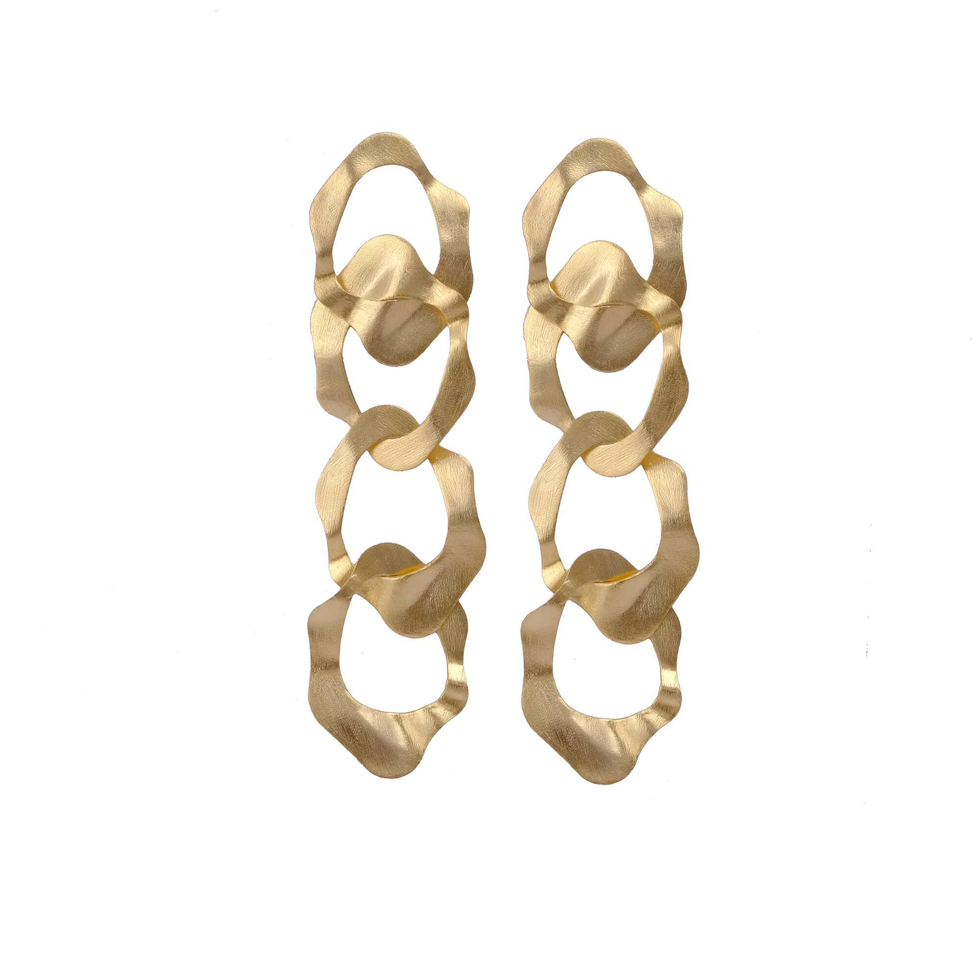 Hammered Design Twisted Link Designer Hoop Gold-Plated Fashion Exaggerated Earrings
