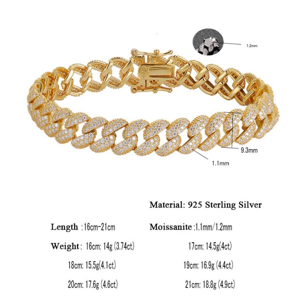 NKHOG Full Moissanite Cuban Bracelets For Men Women S925 Silver Hip Hop Hand Chains Sparkling Diamond Fine Jewelry GRA Certified