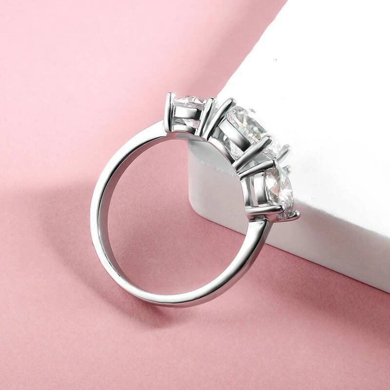 BXINY GRA Certified All Moissanite Ring S925 Silver for Women D Color Lab Diamond 3-Stone Promise Wedding Band Gift Fine Jewelry