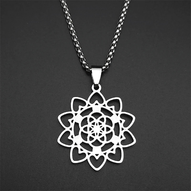 7 Chakra Sacred Geometry Metatron Heart Necklace For Women Flower Of Life Love Stainless Steel Silver Color Chain Jewelry Gifts 250812