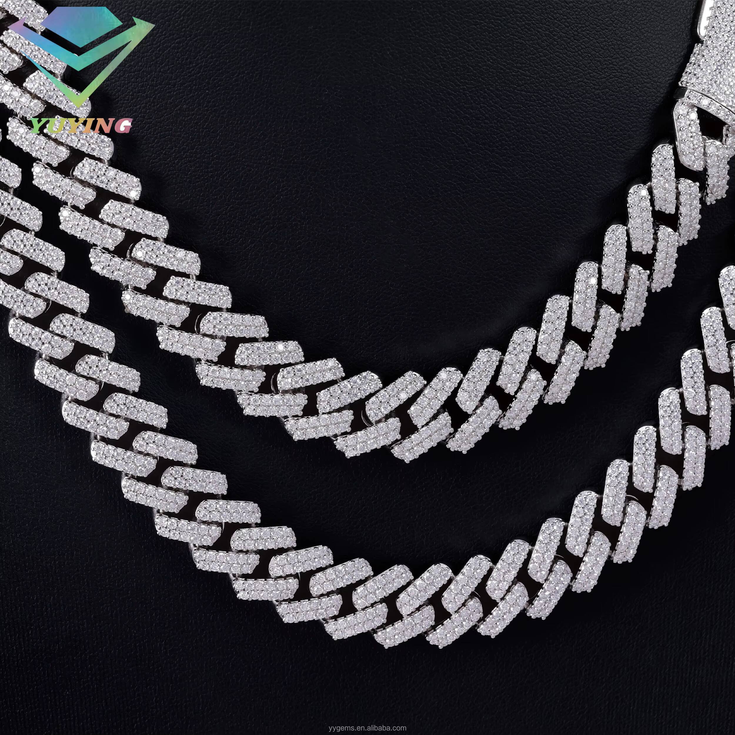 13mm 2rows Cuban Chain High Quality S925 Silver Rapper Chain Wholesale Price in Stock Cuban Link Moissanite Necklace