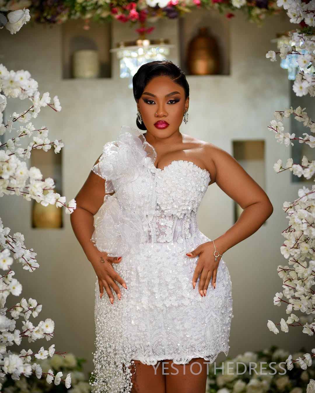 2025 Elegant Cocktail Dresses For Women Short Mini Dress Illusion Sheath One Shoulder Beaded Flora Lace Tassel Homecoming Dresses Gown For Nigeria Bla