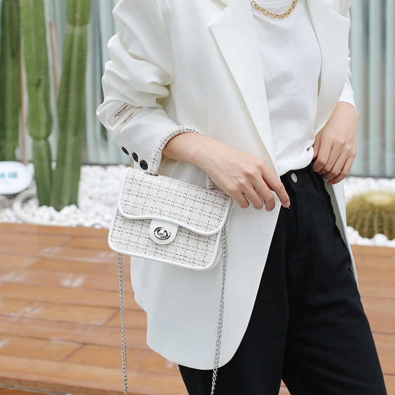 Winter Style Women's Socialite High-End Woven Trendy Small Square Wool Plaid Chain Handbag Crossbody Bag