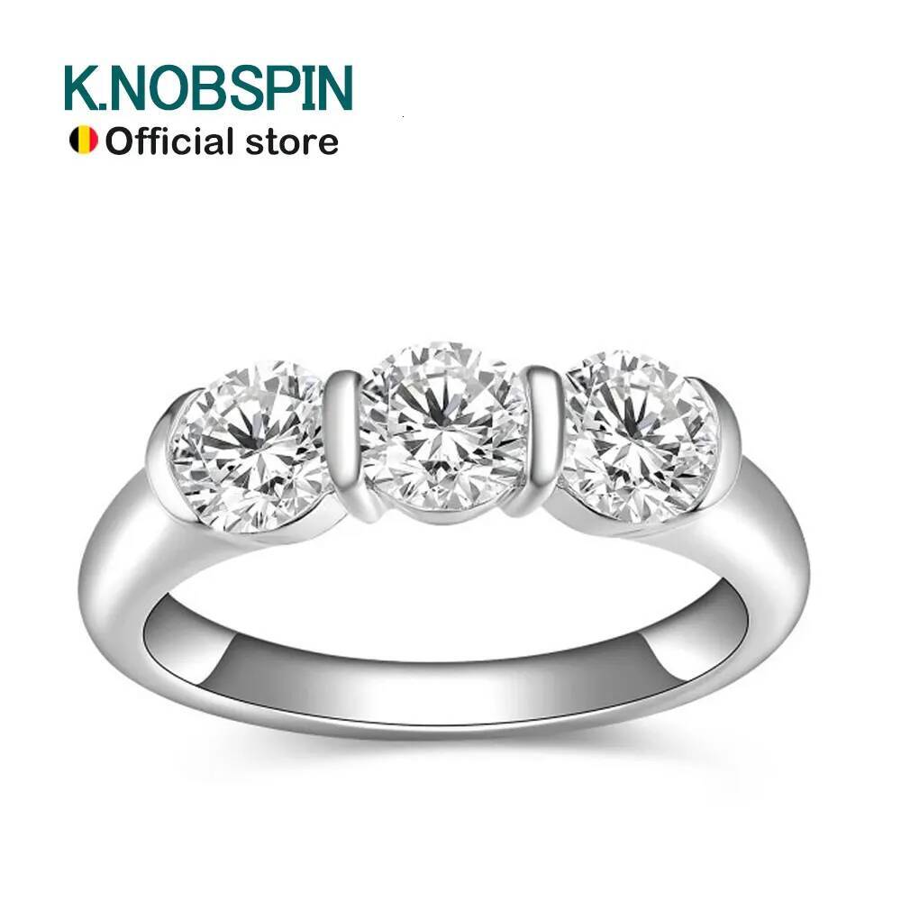 KNOBSPIN 5mm Round Moissanite Ring s925 Sterling Silver 18K White Gold Plated GRA Certified Diamond Engagement Rings for Women