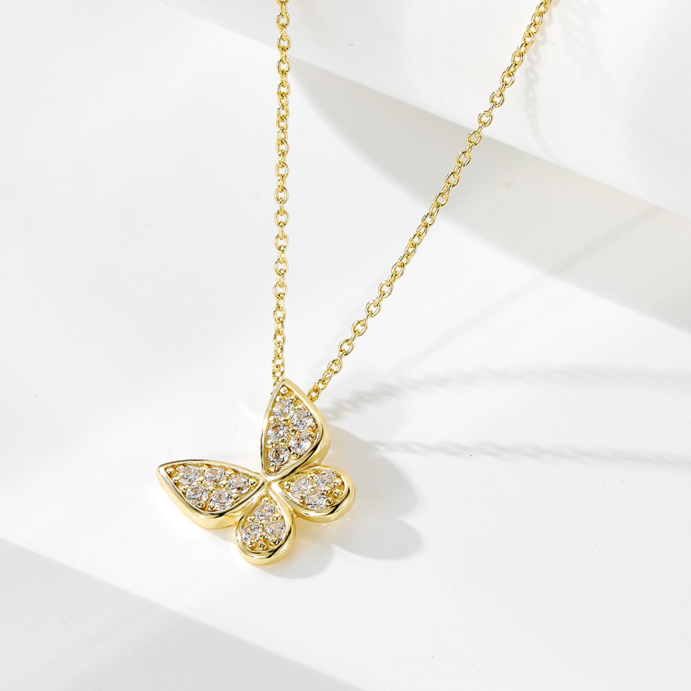 S Pure Sier Full Dia Butterfly Necklace Korean Version Sweet Niche Design Light Ins High-end Feel Versatile Collarbone Chain Jewelry for Women