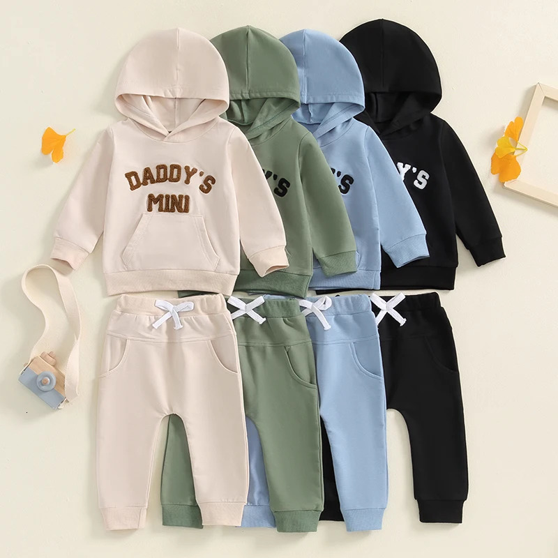 Pudcoco Baby Boy Track Suit Letter Embroidery Long Sleeve Hoodie and Elastic Sweatpants 2 Piece Clothes Outfits for Toddler 0-3T 250813