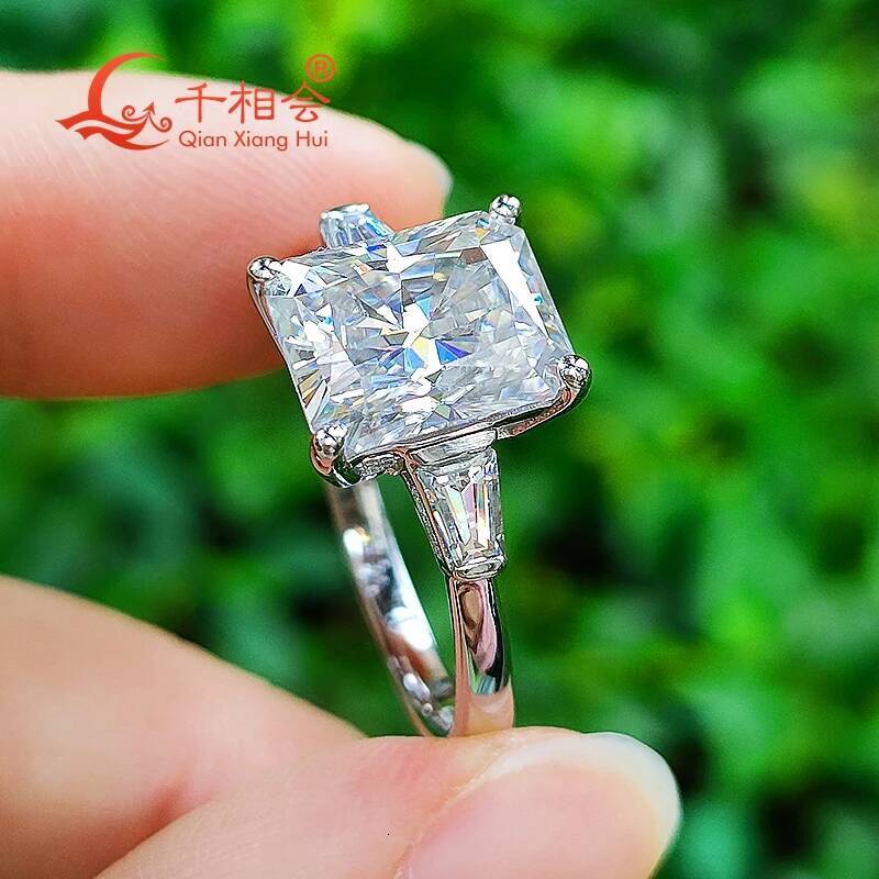 925 Silver 8x10mm radiant cut D VVS with two baguette Moissanite Ring Men women Diamonds wedding dating gift fine Jewelry