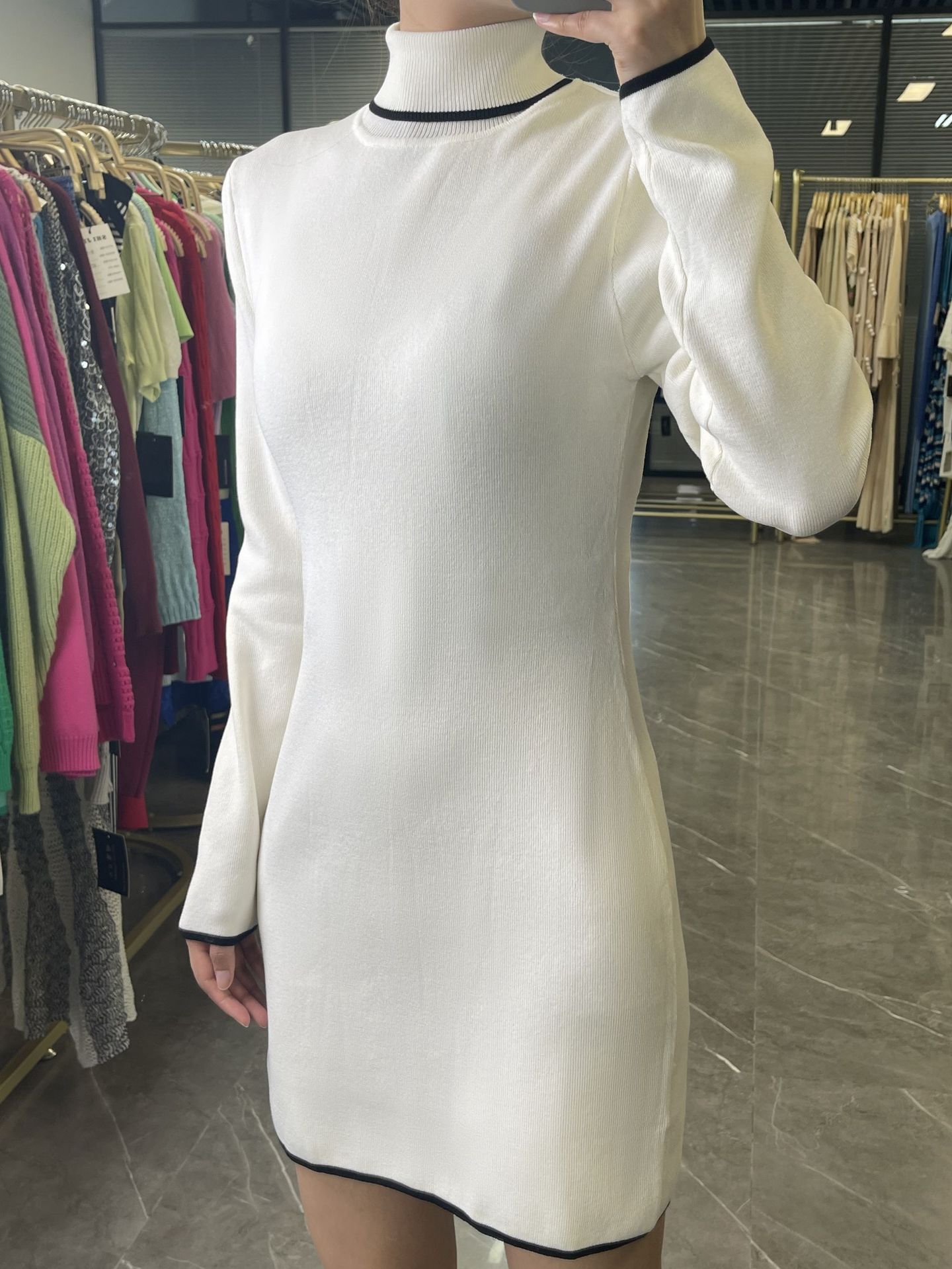 L27523 Long-sleeved knitted skirt women's summer dress figure-hugging hip skirt