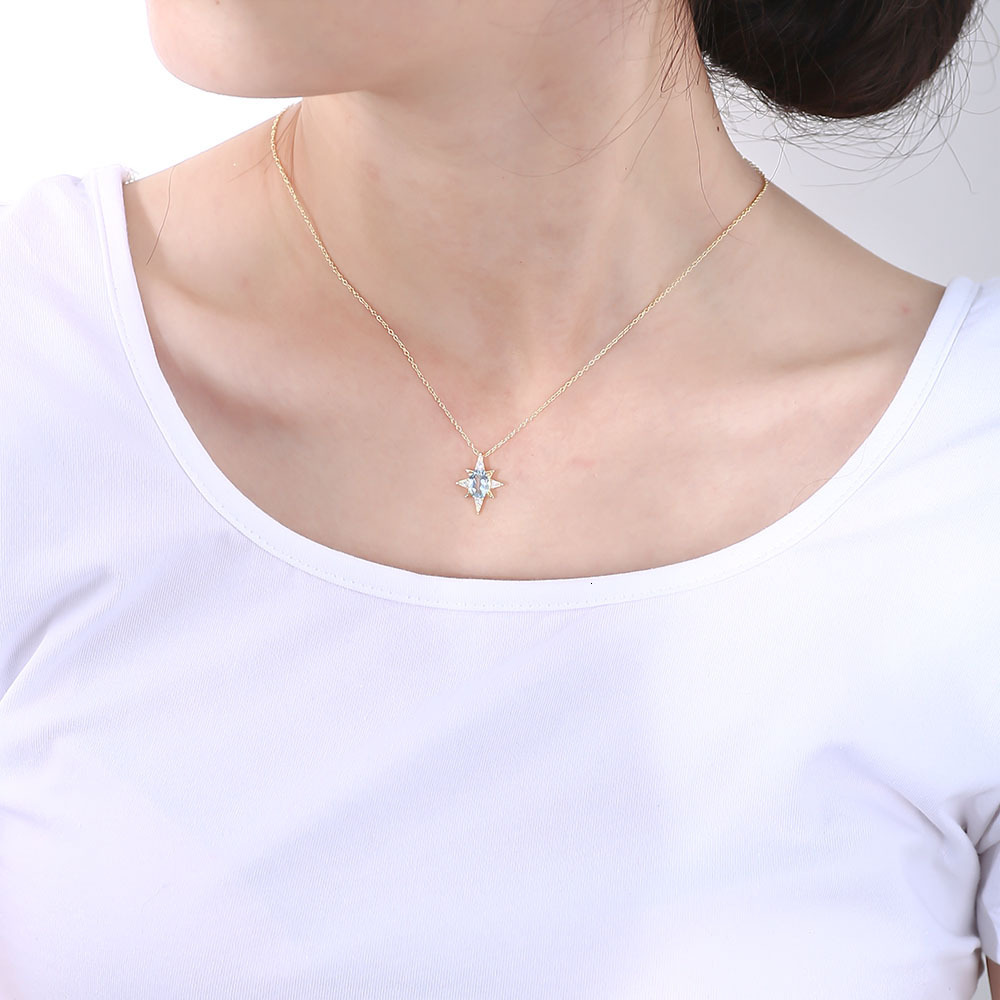 S Pure Sier Eight-Pointed Star Pendant Simple Sky Blue Natural Topaz Collarbone Chain Necklace for Women Trendy