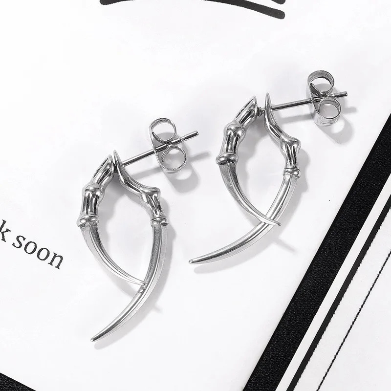 In Fashion Vintage Hip Hop Punk Silver Color Gothic Claw Ear Stud Piercing Earrings For Women Men Y2K Jewelry Accessories 250812