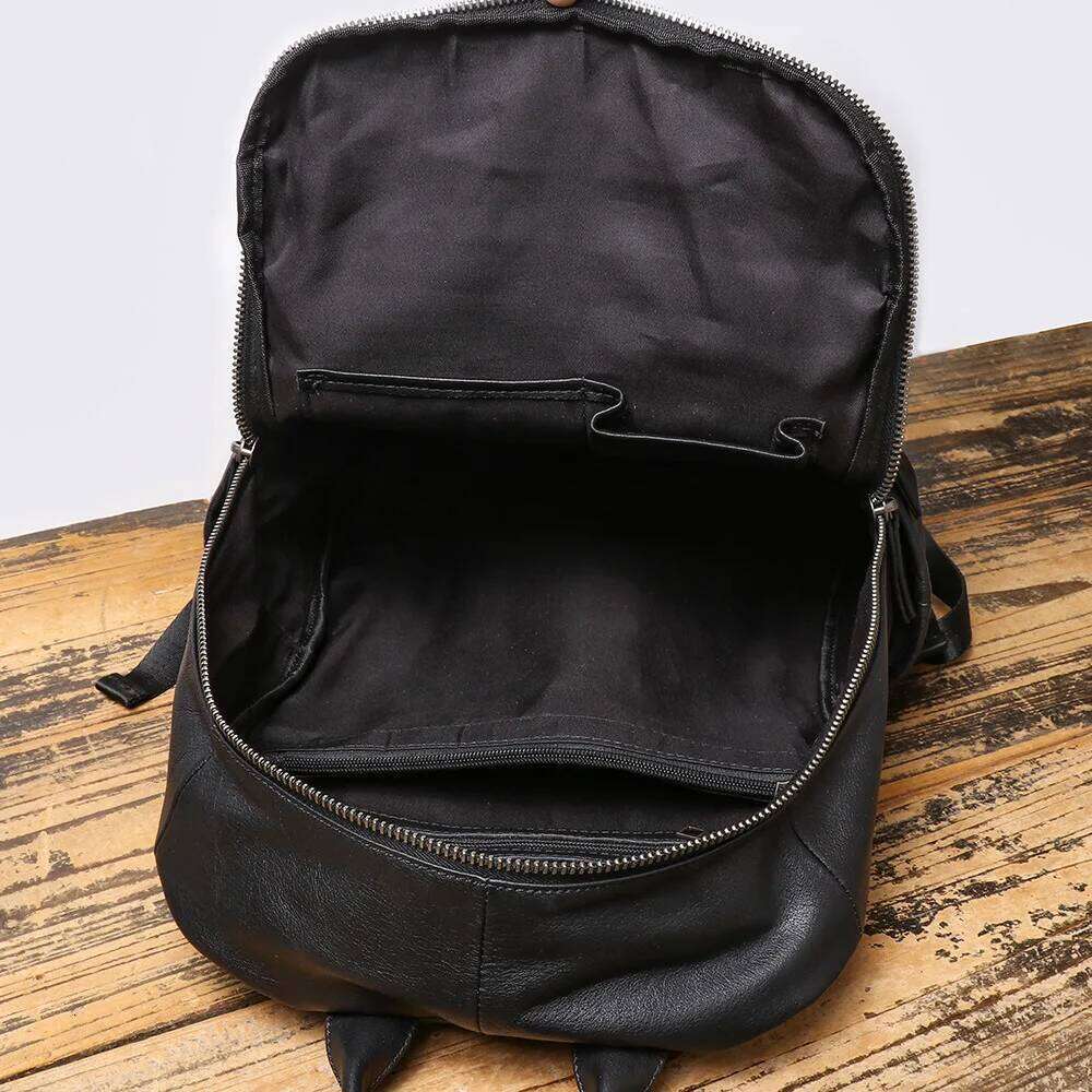 Men's Genuine Double-Shoulder Backpack, Top-Grain Leather Travel Bag, Large-Capacity Laptop Bag