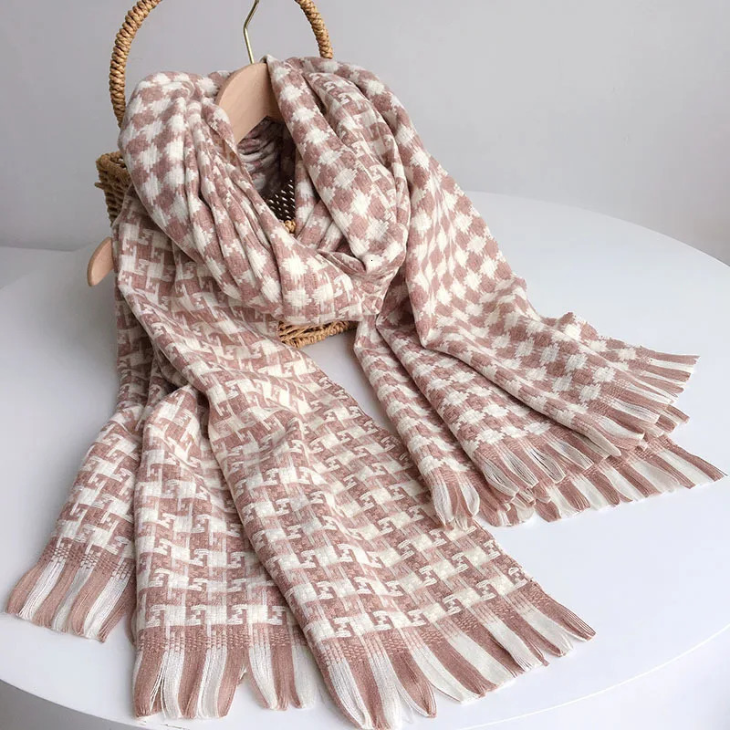 Black White Cherkered Cashmere Scarf Shawl For Women 250808