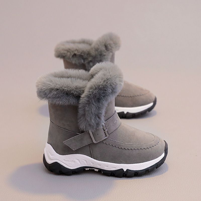 Children Snow Boots Baby Girls Shoes Pink Gray Warm Winter Plush Kids Snow Boots Non-slip Kidsnest Youth Toddler Boots Shoes Sizes US9C-US5Y