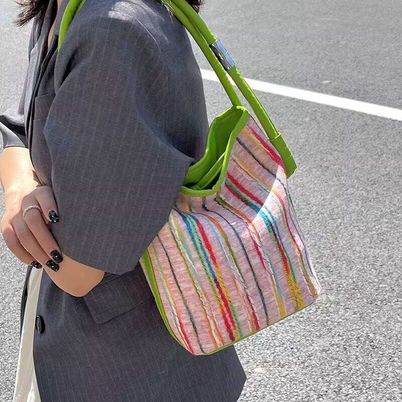 Summer Colorful Woven Striped Handbag for Women 2025 New Simple Small Square NEW free shipping Fashion Crossbody Bag