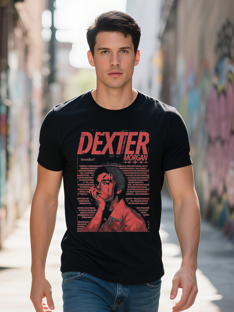 Men S Casual Crew Neck T Shirt with Dexter Born in Blood Print Regular Summer Top Ideal Gift for Him Everyday Tshirt