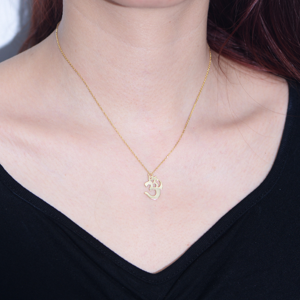 S Pure Sier Om Symbol Necklace for Women, Unique Trendy Creative Geometric Hollow Pendant Clavicle Chain