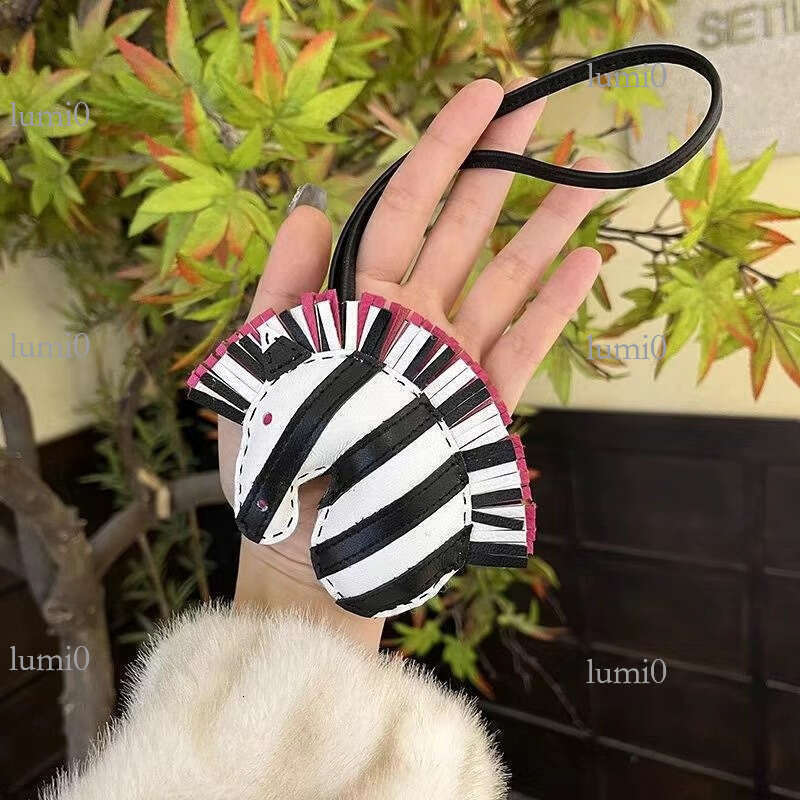 Zebra Unicorn Horse Head Tassel Sheepskin Bag Pendant Handmade Genuine Leather Car Rearview Mirror High-end Ornament
