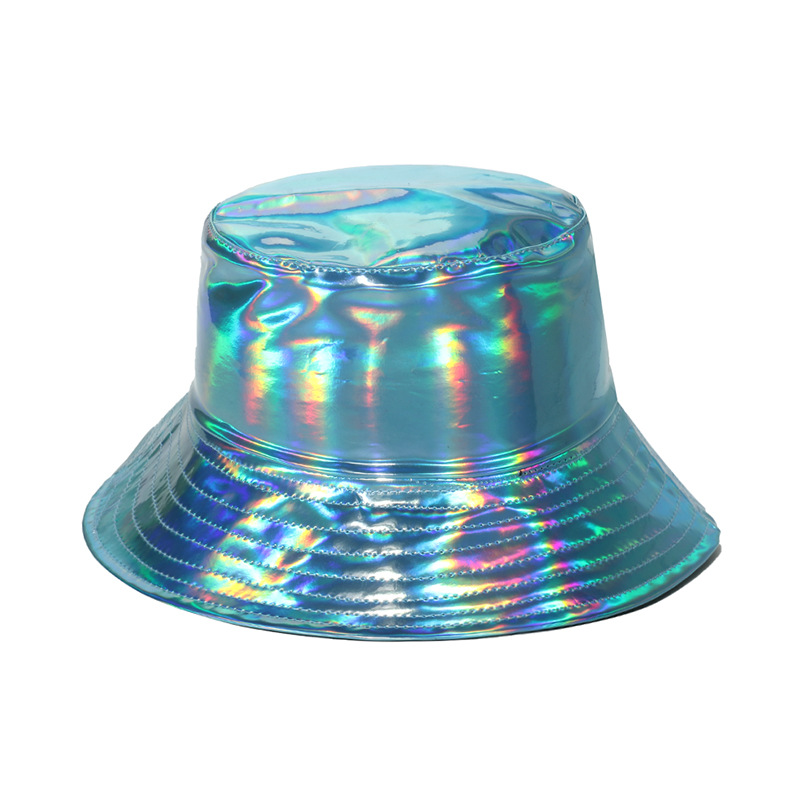 Stage Wear European and American hip-hop street gold and silver bucket hats unisex stage performance laser metallic PU bucket hats