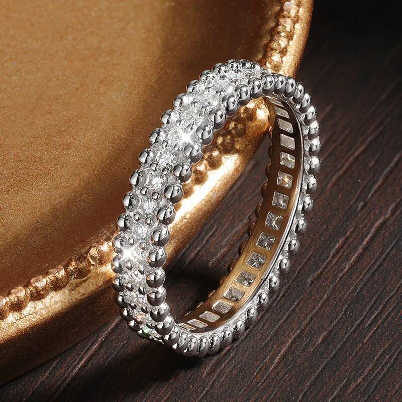 KNOBSPIN D VVS1 Moissanite Rings for Women Stackable Full Eternity Wedding Band 18K White Gold Plated s925 Sterling Silver Ring